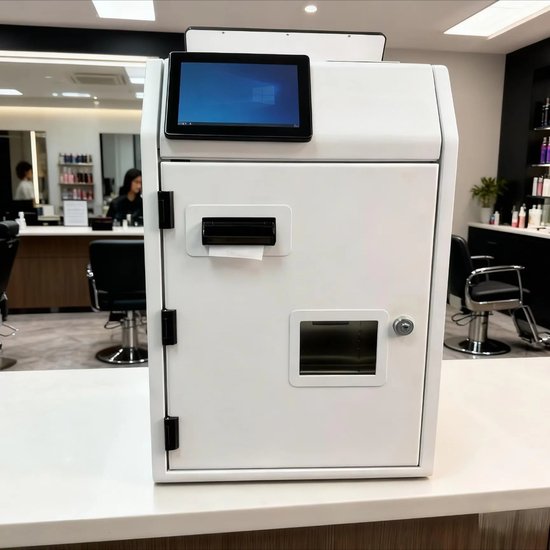 Caisse automatique recycleur de billets et pièces pour commerce de détail.